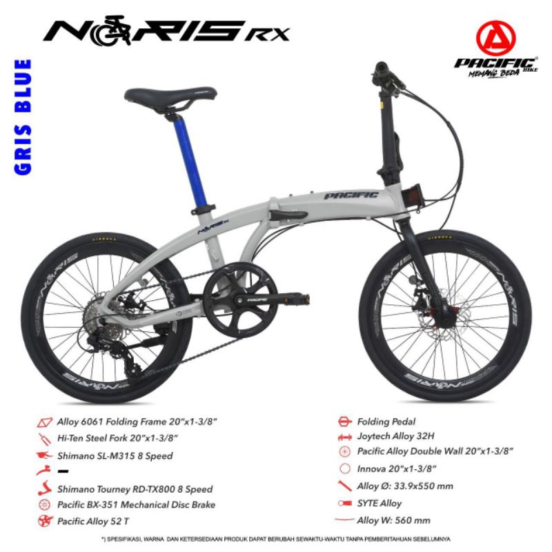 Sepeda lipat PACIFIC NORIS RX alloy 8 speed SHIMANO