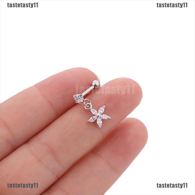 Anting Tindik Bentuk Bunga Aksen Kristal Dan Berlian Imitasi