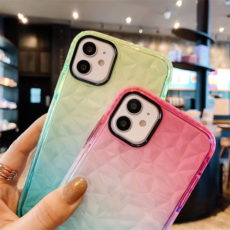 Soft Case Silikon Motif Kristal Berlian Warna Gradasi Untuk IPhone 11 12 13 Pro 7 8 Plus X XR XS MAX