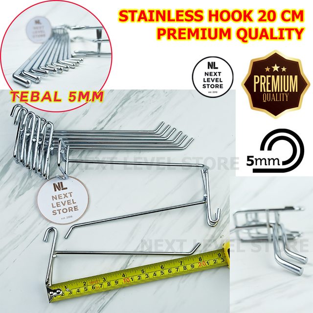 Stainless Hook 20 CM Tebal 5mm Gantungan Cantolan Ram Display Besi