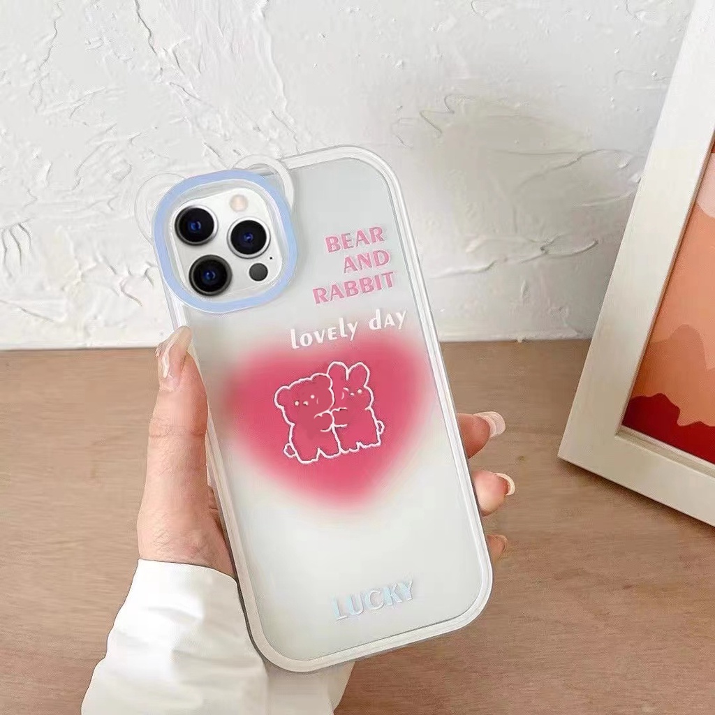 Soft Case Silikon TPU Transparan Motif Love Bear Untuk iPhone 13 12 Mini 11 Pro X XR XS Max SE 2020 6 6S 7 8 Plus