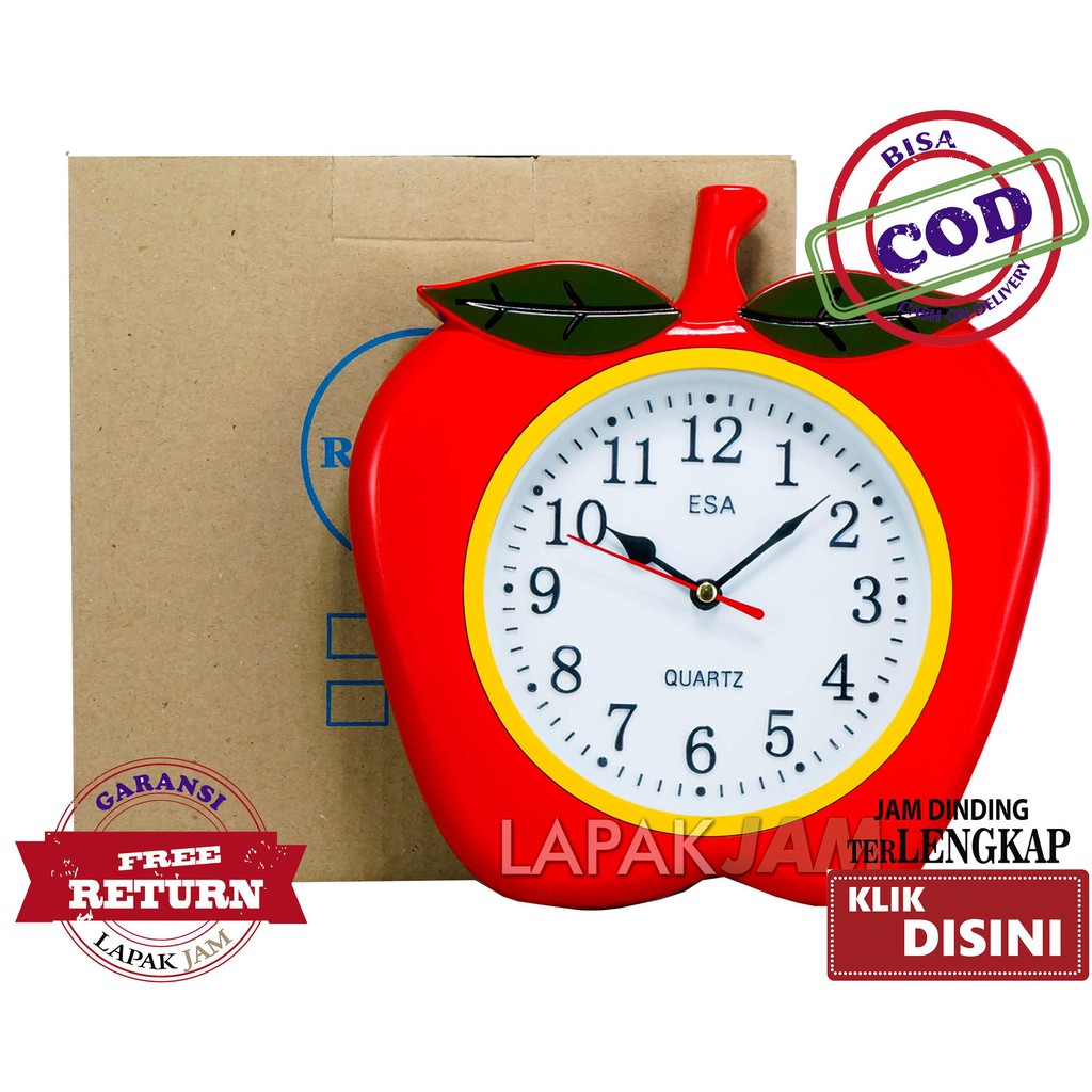 Jam Dinding Unik Murah Minimalis Bentuk Apel Lucu Wall Clock ESA 910