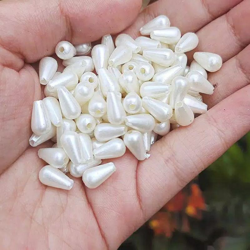 100pcs Mutiara Tetes Putih Tulang Oval 6mm - mutiara tetes oval - manik tetes