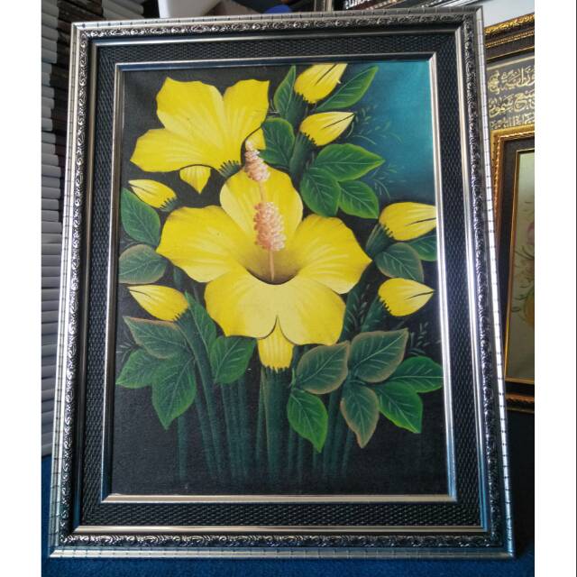 Lukisan asli bunga sepatu kuning 40*50cm
