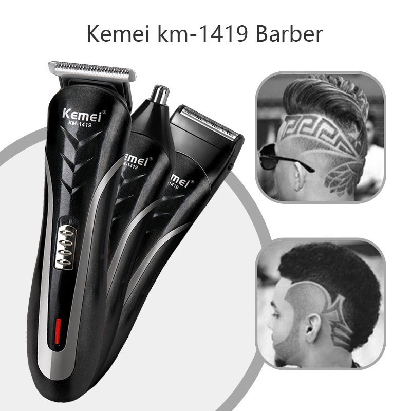 SHINE STAR - BISA COD - Hair Clipper Kemei KM-1419 / KM-1407 / KM-1418 3IN1 Rechargeable - Alat Cukur Listrik Rambut Kumis Jenggot Bulu Hidung