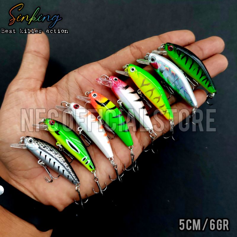 Lure Minnow Sinking 5 cm / 6 gram, BEST KILLER ACTION Kualitas Premium, Rekomendasi untuk Ultralight casting