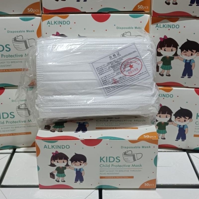 MASKER ALKINDO PUTIH 3 PLY / MASKER 3 PLY PUTIH ALKINDO / MASKER 3PLY PUTIH ANAK