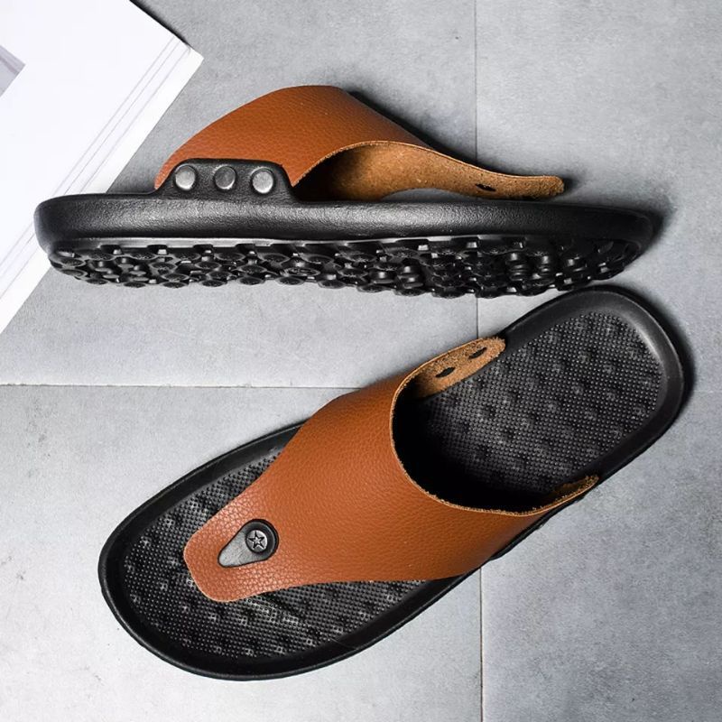 Sandal Tres Japit Pria Kulit/ Sandal Casual Terbaru/Sandal Kulit Pria