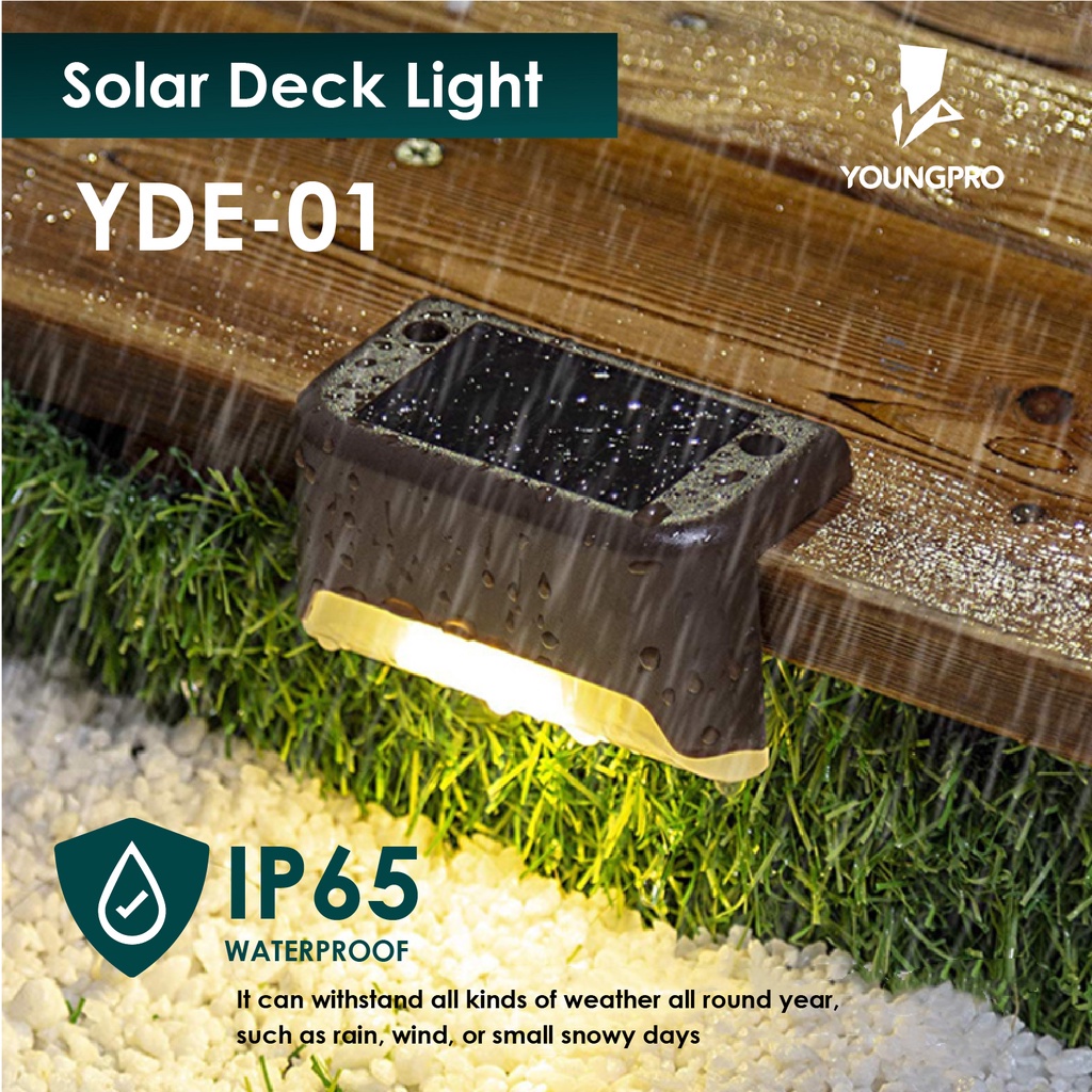 YOUNGPRO YDE-01 - ( Garasi 12 Bulan ) Lampu Taman Tenaga Surya Lampu Hias Outdoor Solar Deck Step Light Lampu Minimalis Hemat Energi Lampu Pagar Lampu Tanpa Kabel Menggunakan Polycrystalline Solar Panel Tahan Air IP65