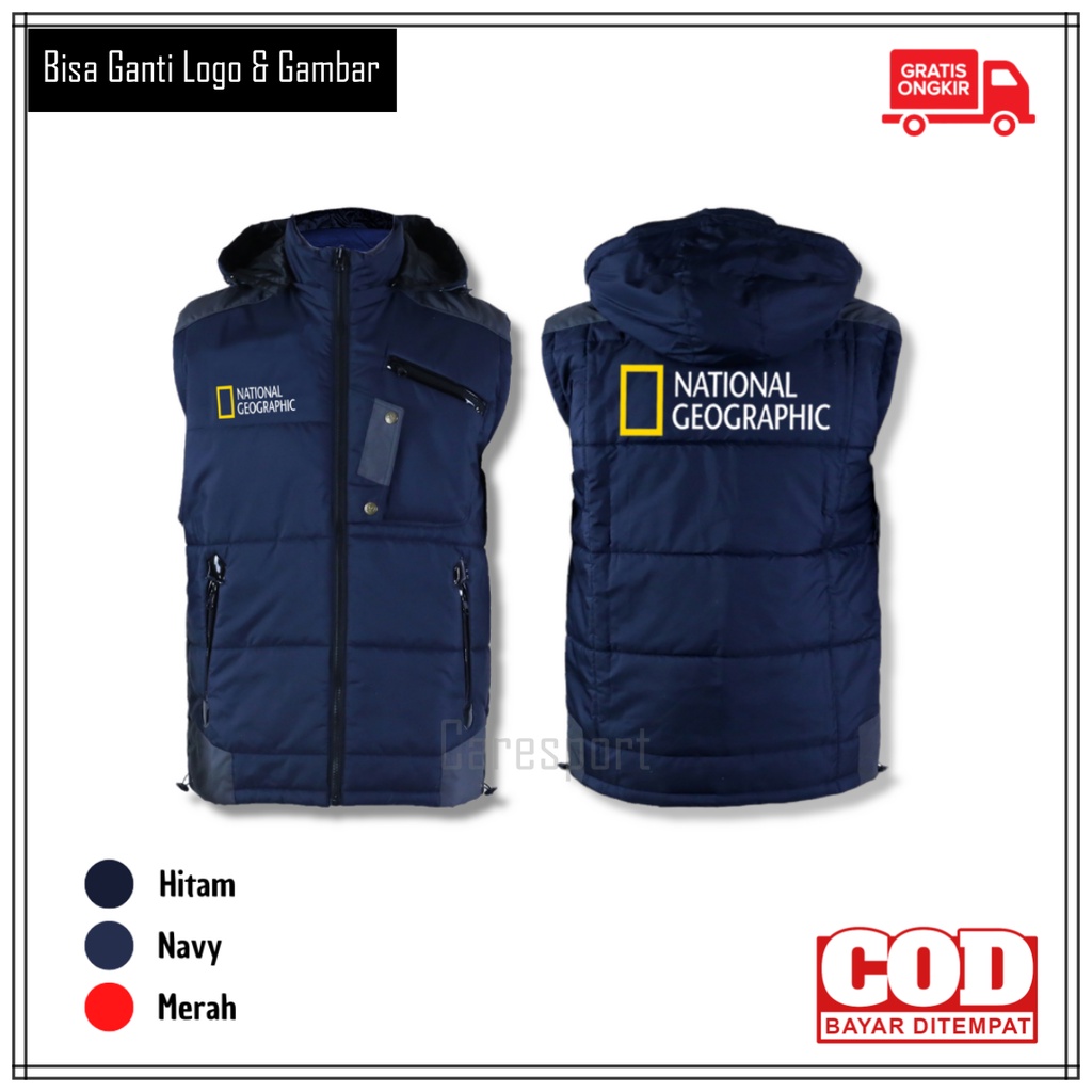 JAKET ROMPI NATIONAL GEOGRAPHIC BAHAN PARASUT OUTDOOR GUNUNG WINDPROOF TAHAN ANGIN BISA GANTI LOGO K