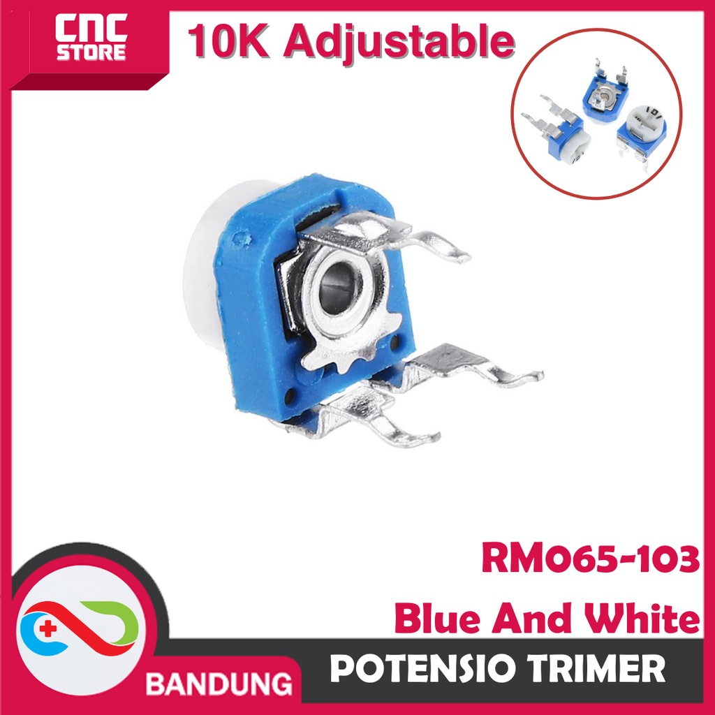 POTENTIOMETER 10K HORIZONTAL RM065-103 BLUE AND WHITE ADJUSTABLE RESISTANCE WH06-2