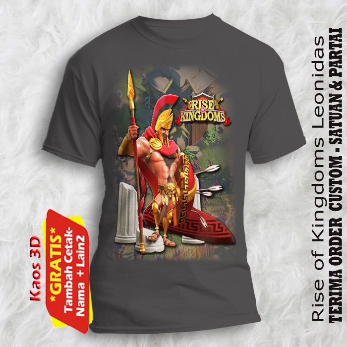 Kaos Lengan Pendek gambar Game Rise of Kingdoms Leonidas gratis cetak tulisan
