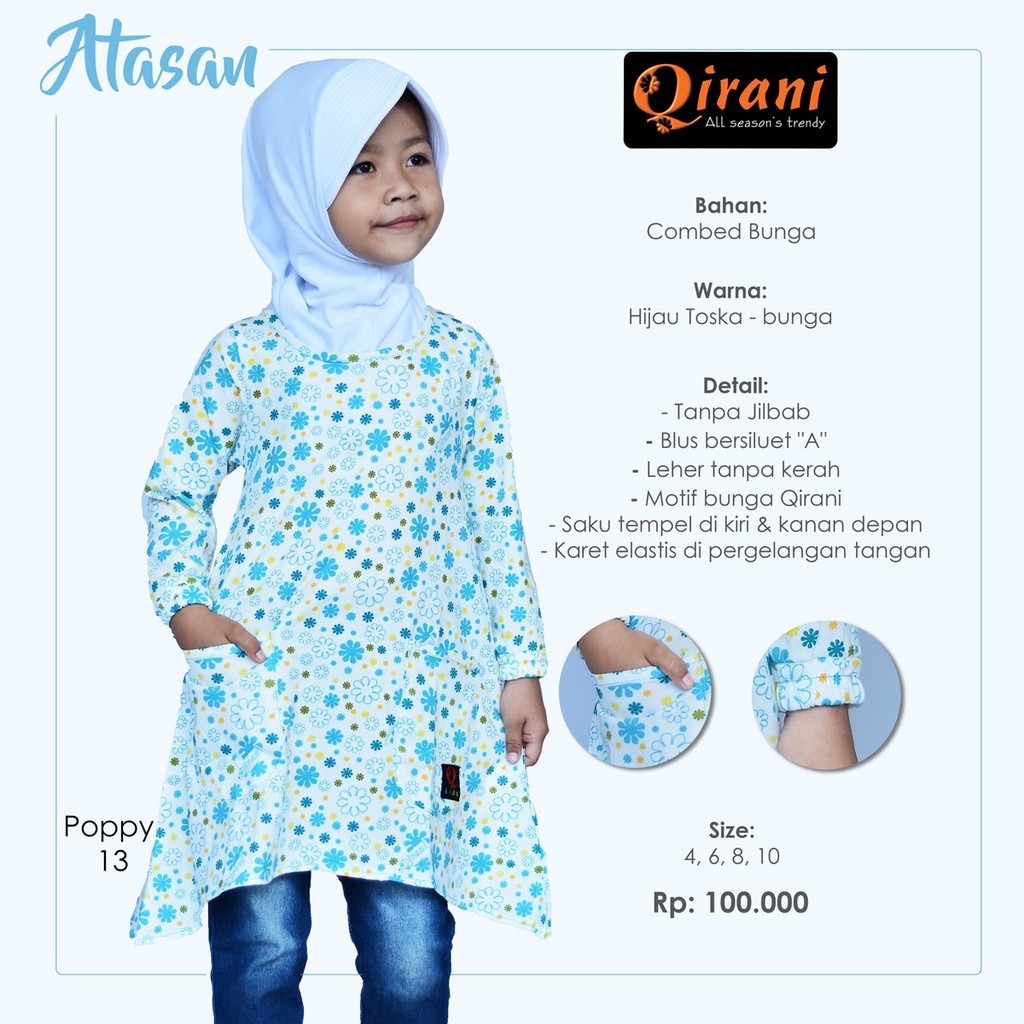 QIRANI - Atasan Kaos Anak Muslim Motif Bunga Poppy 13 Usia 3-10 thn