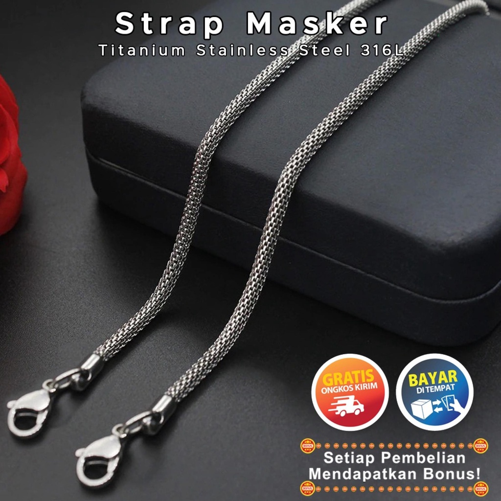 [Bayar Di Tempat] Lily Kalung Strap Masker Pria Titanium Premium Rantai Putih Anti Karat Korea Keren