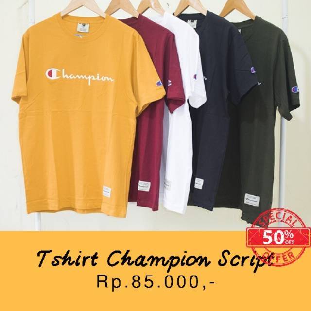 Baju Kaos Tshirt Champion Script Logo Bordir Original