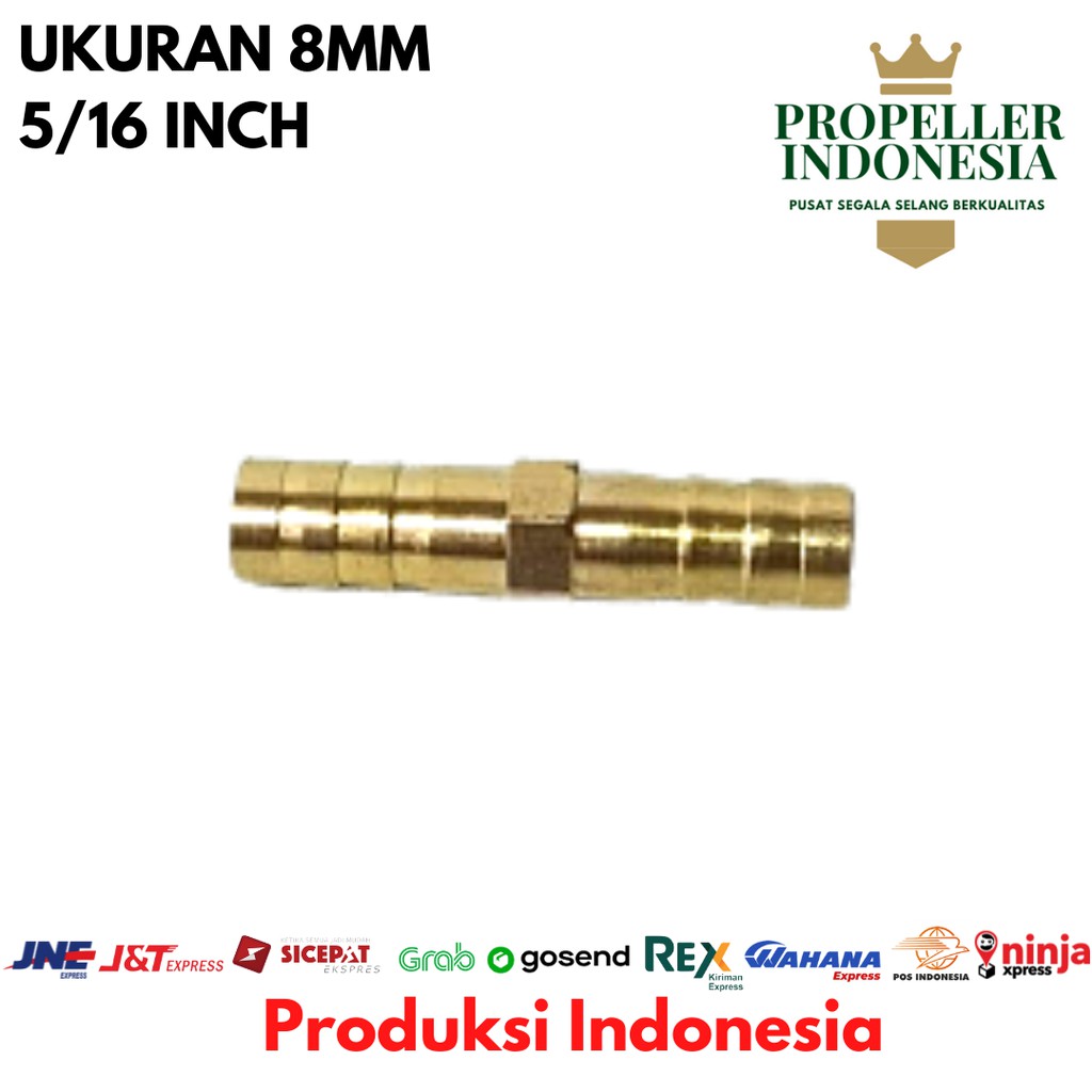 Sambungan Selang Kuningan Lurus Kompresor 5/16Inch Neple 2 Cabang 8mm