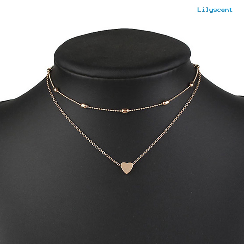 Kalung Choker Rantai Multilayer Aksen Manik-Manik Hati Untuk Wanita