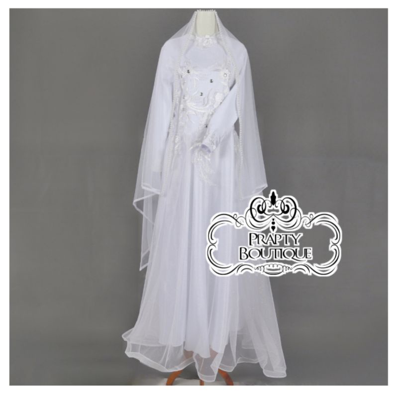 Set Gaun Akad Nikah Adiba / Gaun Pengantin / Gamis Akad / Selendang Akad Nikah / Selendang Mutiara