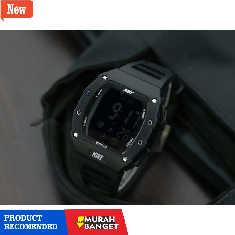 Jam digital pria terbaik- (New Product) Jam Tangan Pria Nike Digital Anti Air Tali Rubber NK 9009