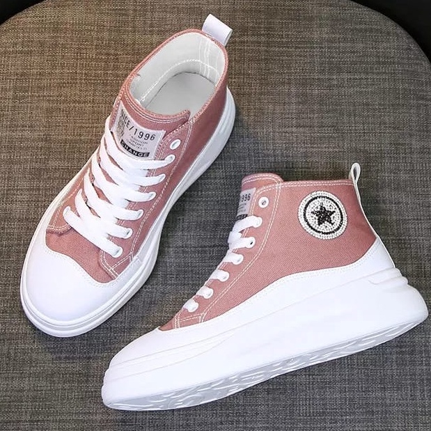 JURAGAN ONLEN - ALSTAR CONVRESE Boots Korean Style Sneakers IMMPORT Wanita Sepatu Semi Boot Bot Fashion Sneaker Tali Cantik Model Terbaru Paling Dicari Produk Lokal Kualitas Import-Pink