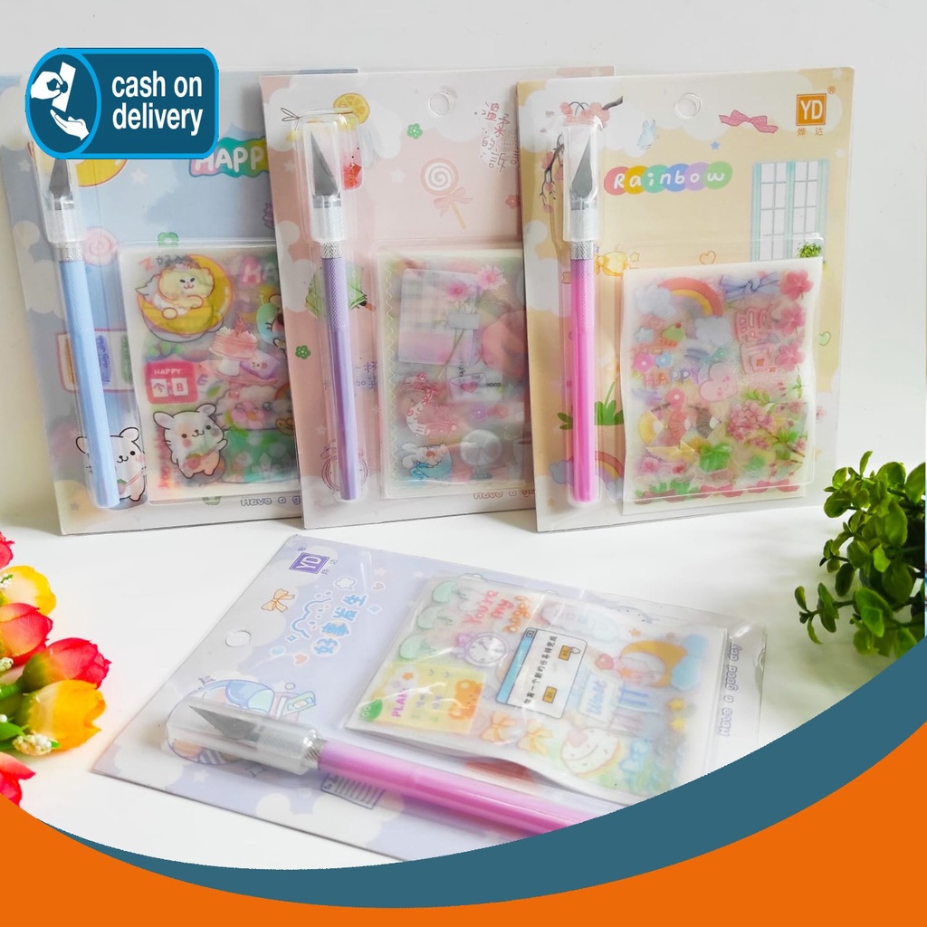 

1 SET STICKER DAN PISAU PEMOTONG KODE YD-XKKD01 PAKET STICKER DAN CUTTER UNIK LUCU IMUT KARAKTER GAMBAR