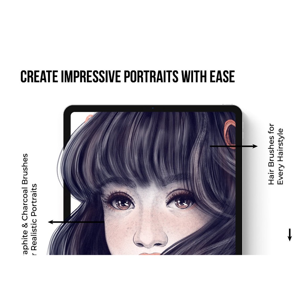 Pocreate Brushes - Perfect Portrait Brush Set Bundle with eBook &amp; Practice Sheets