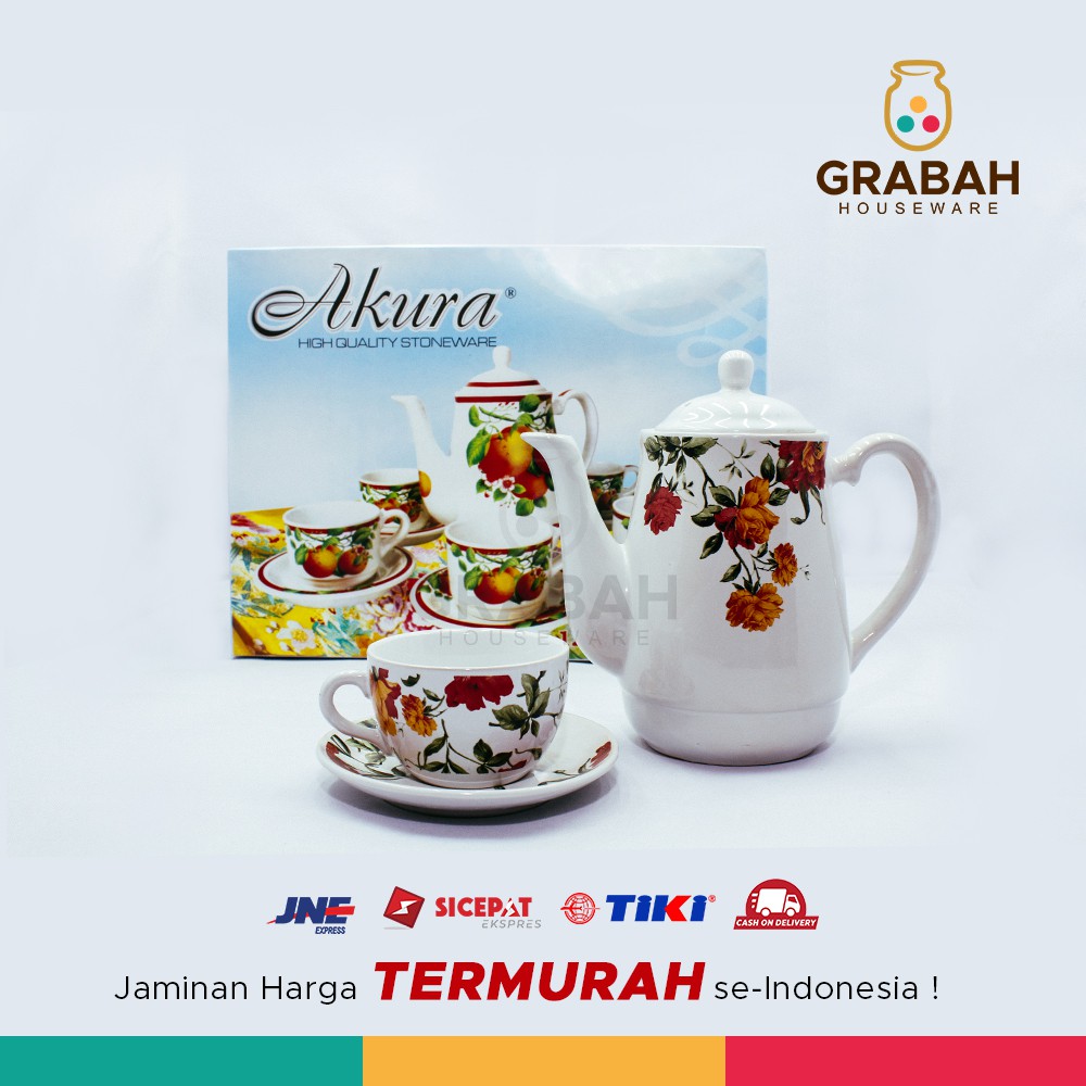 Gelas Teh Cangkir Kopi Mug Set Coffee Set Motif Bunga Akura SI05 Grabah Houseware
