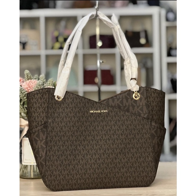 MK jet set travel LG chain shoulder tote sign brown & MK carmen wallet sign vanilla brown