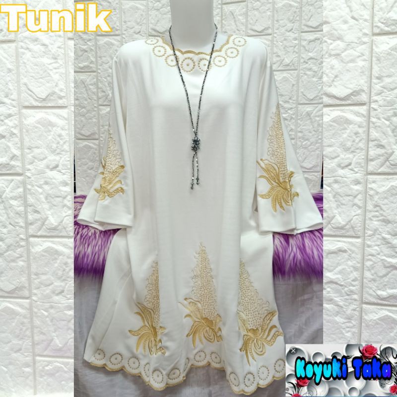 Tunik / Wanita / Putih / Motif Play Bunga