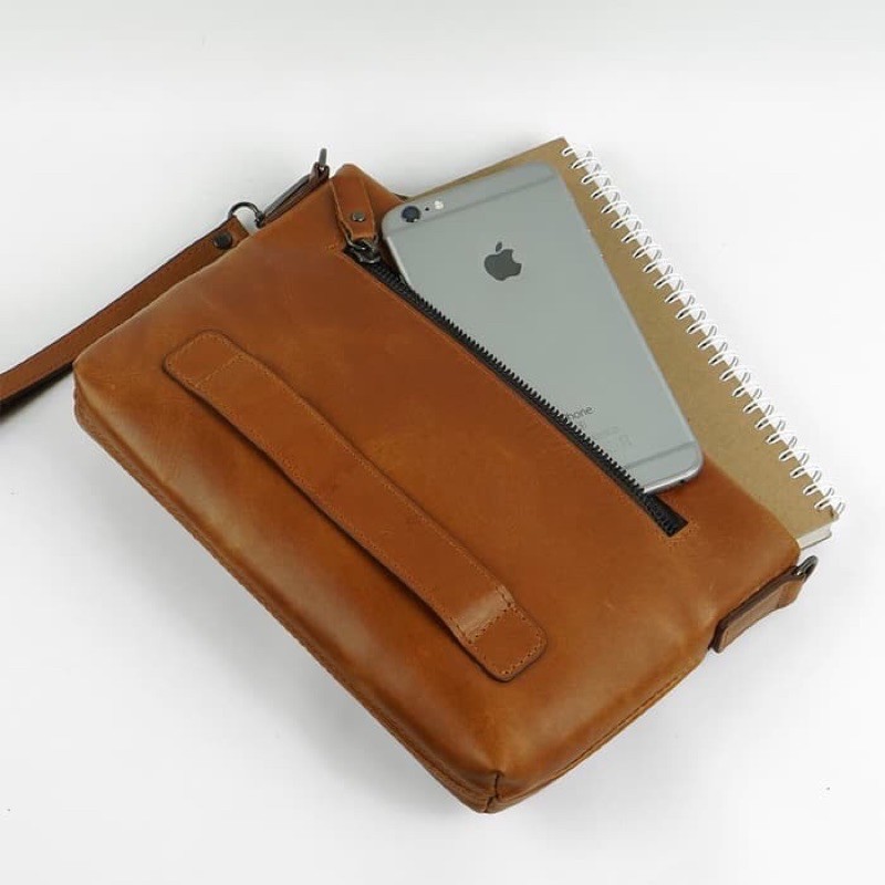 Tas Tangan Clutch Pria Handbag Kulit Asli Handmade Lokal HMHBAG01