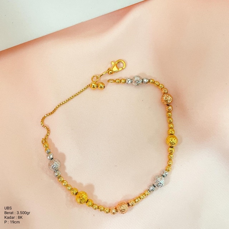 Perhiasan Gelang Emas Boba Candy 3 Warna Serut UBS 8k / 375