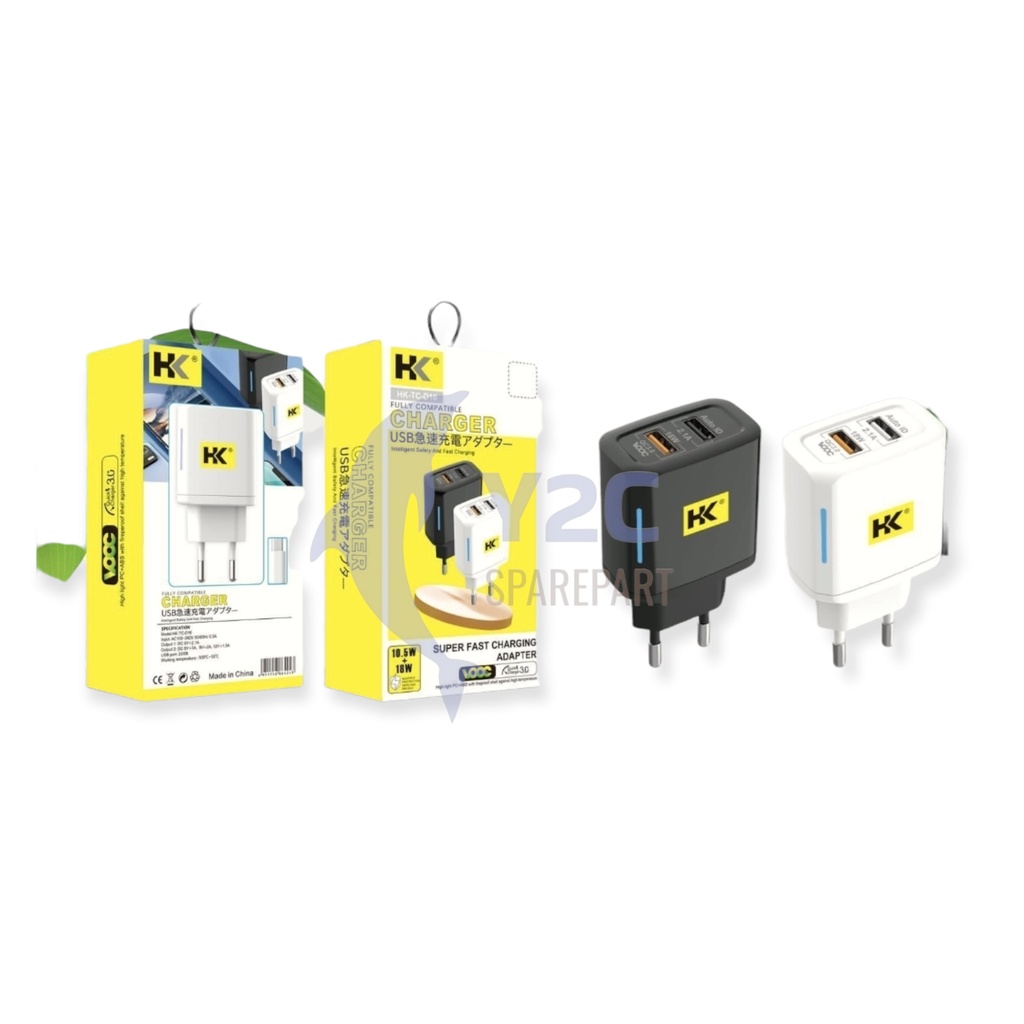 CHARGER HK D10 2 USB MICRO DAN TYPE C SUPER FAST CHARGING VOOC AUTO ID 3.0 QUALCOMM / CASAN CAS