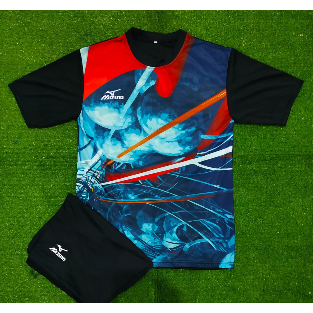 1 SET PAKAIAN OLAHRAGA PRIA BAJU FUTSAL KAOS LARI BAJU JOGGING MURAH BADMINTON VOLLY MIZUNO GROSIR