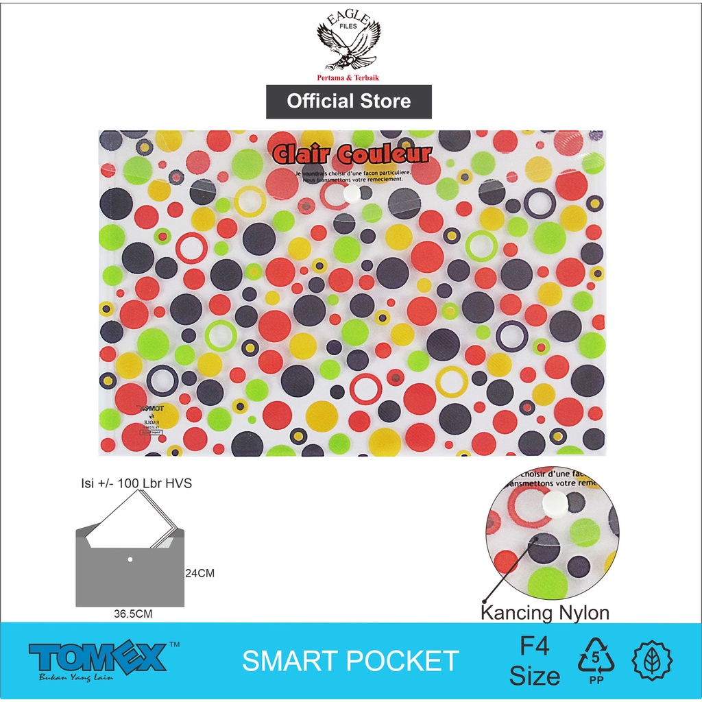 

TOMEX Map Plastik Kancing Motif CLAIR COULEUR F4 (Folio) / Map Dokumen / Smart Pocket Horizontal Isi 3 Pcs