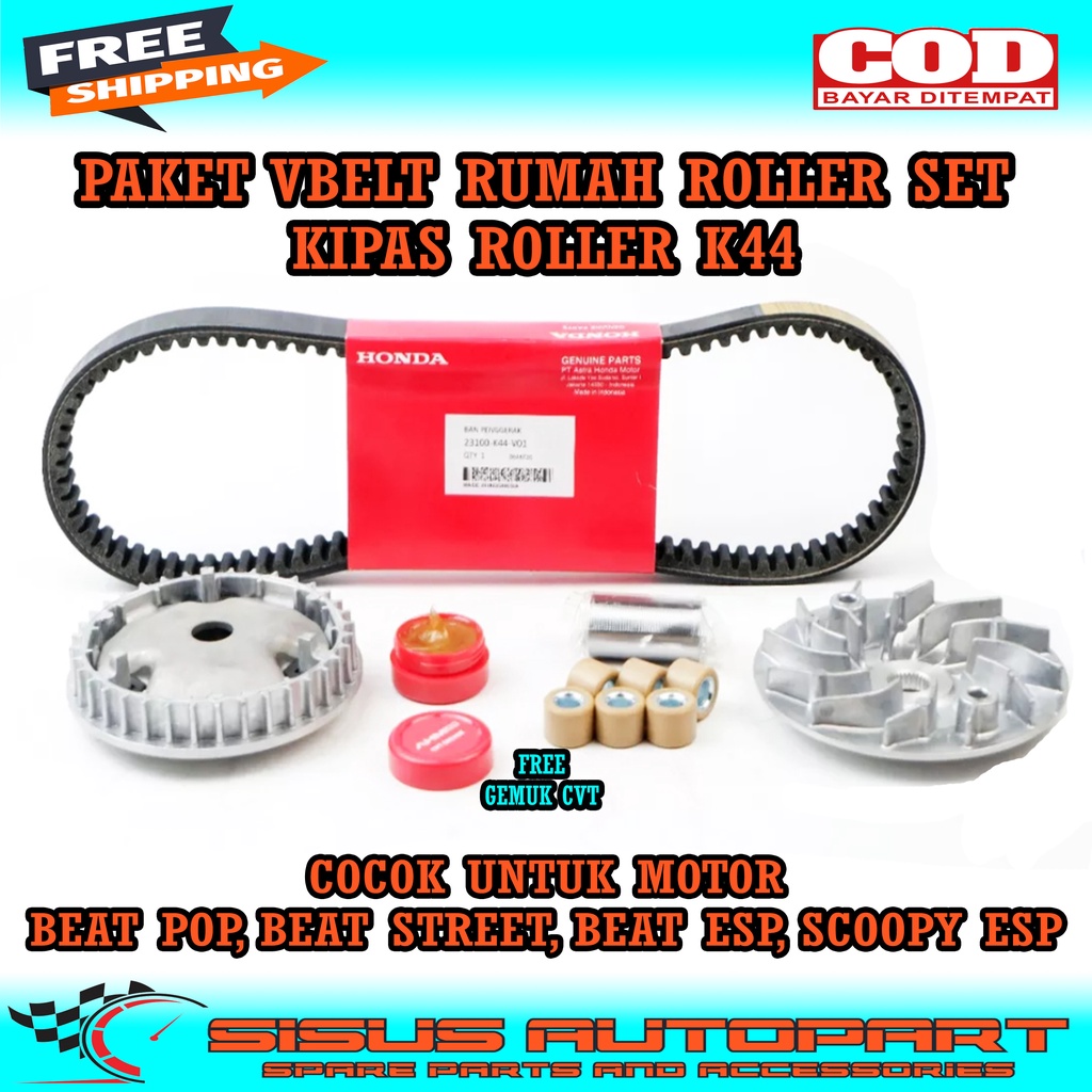 PAKET VANBELT RUMAH ROLLER KIPAS ROLLER BEAT POP BEAT STREET BEAT ESP SCOOPY ESP / VBELT+RUMAH ROLLER SET+KIPAS ROLLER BEAT POP BEAT STREET K44