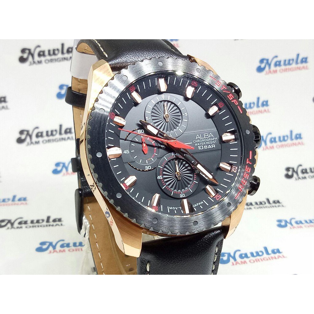 Alba Quartz AM3642X1 Chronograph Black Leather - Jam Tangan Pria AM3642