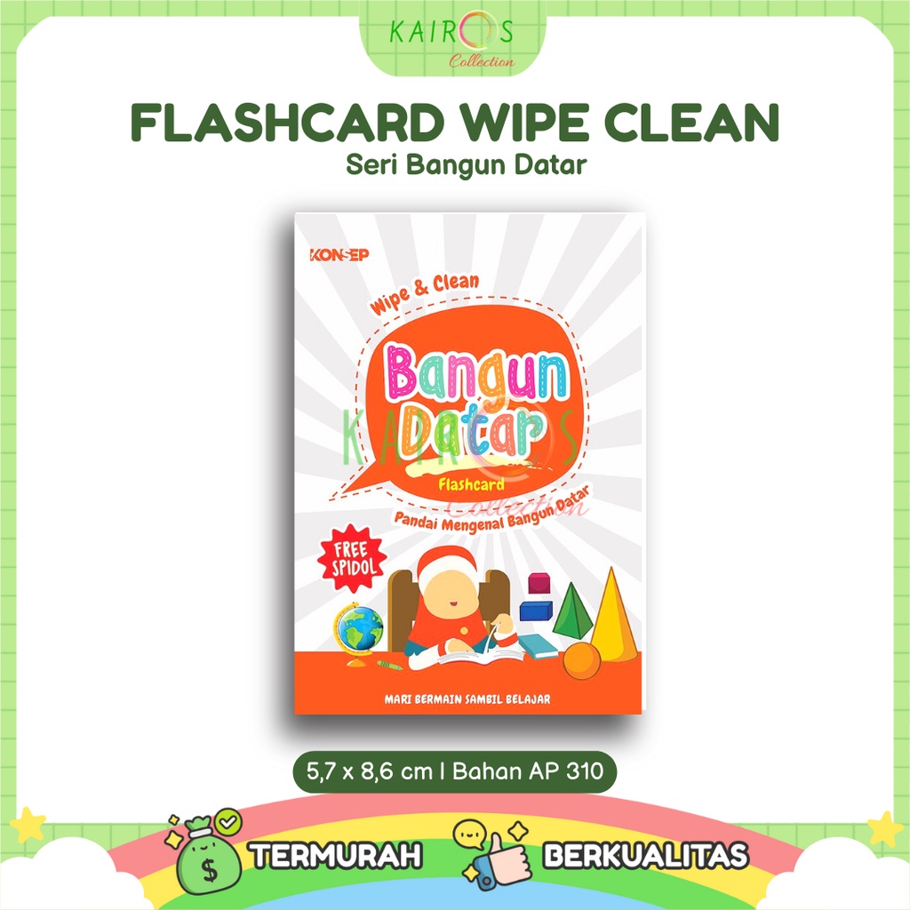 Flashcard Wipe Clean Seri Bangun Datar Kartu Pintar Belajar Balita Bisa Ditulis Dihapus