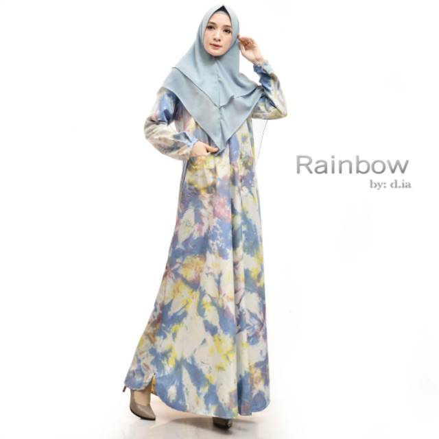 Setelan Wanita Muslim Terbaru Gamis Hijab Terbaru Rainbow Mikro Ceruti Babydoll