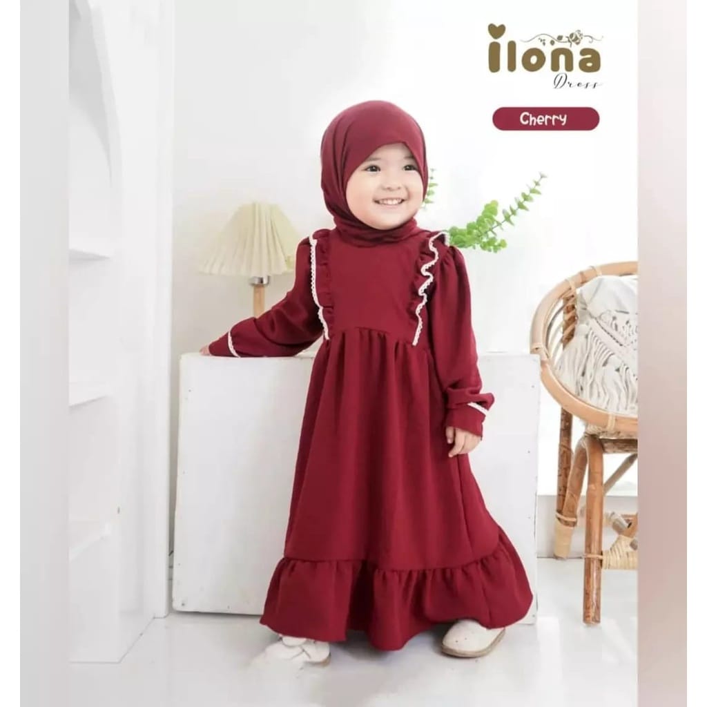 Baju Anak Perempuan Gamis Anak 4-5 Tahun Ilona Dress Kids Baju Anak Cewek Pakaian Anak Perempuan Baju Muslim Anak