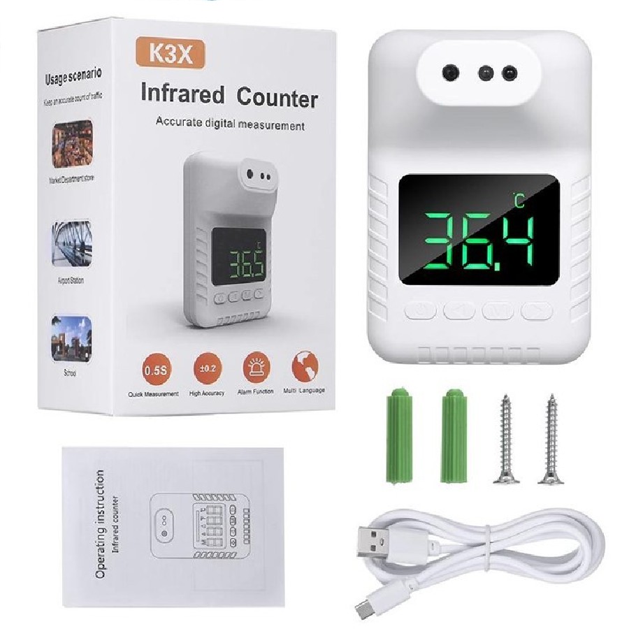 Termometer K3X Infrared Digital Non Kontak Otomatis Tempel Dinding