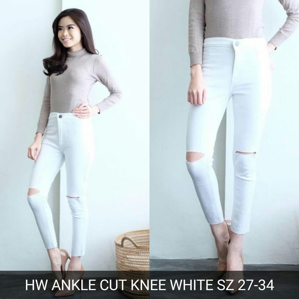 CELANA JEANS WANITA HW ANKLE CUT+KNEE