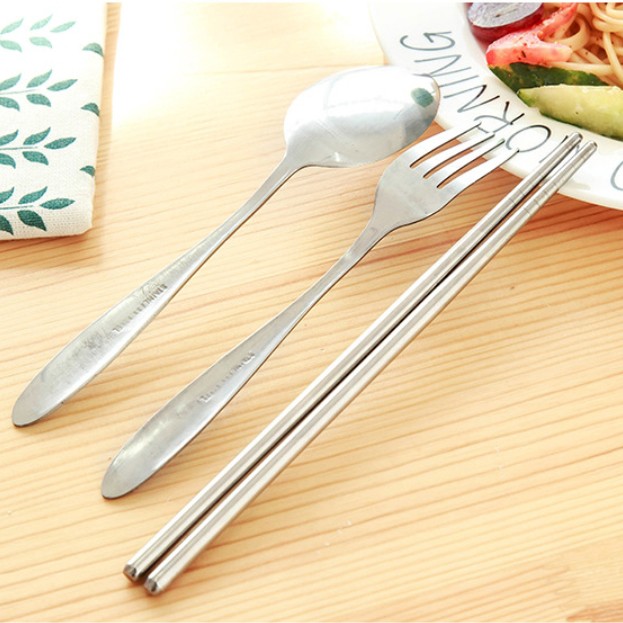 Alat makan 1SET Sendok Garpu &amp; Sumpit alat makan Stainless Berkualitas Tinggi Sendok korea MX2214