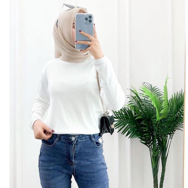 KAOS ATASAN RIB RAJUT LONGSLEEVE WANITA / BAJU WANITA LENGAN PANJANG / KAOS RIB POLOS WANITA