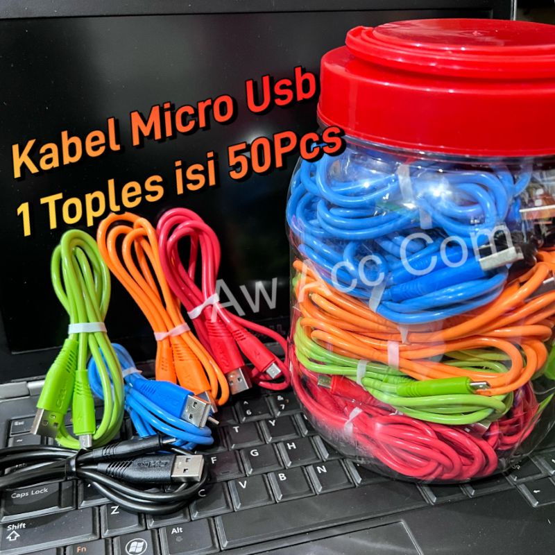 Kabel Micro Usb 1 Toples isi 50pcs Warna Warni panjang 1 meter