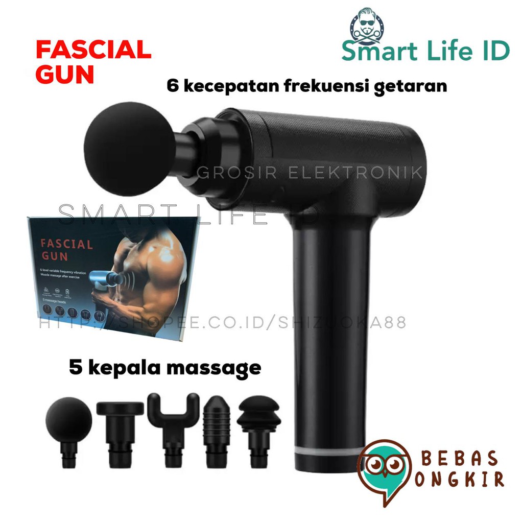 Fascial Gun Massage Gun Alat Pijat Getar Terapi Otot Therapy Massager Gym Pembentuk Otot 5 Head