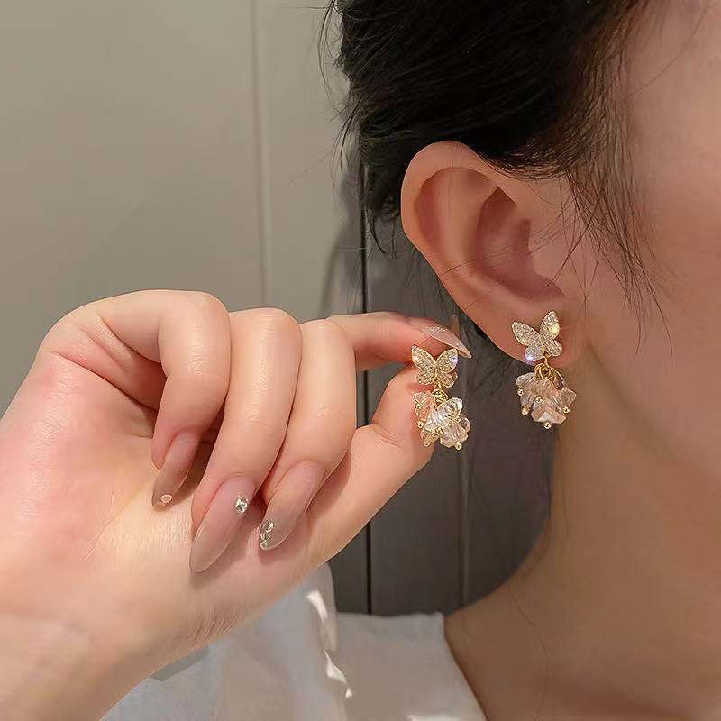 Anting Stud Desain Kupu-Kupu Lukisan Minyak Berlian Bahan S925 Silver