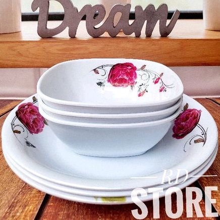 PROMO 6.PCS ISI 3.PIRING MAKAN DAN 3.MANGKOK SAYUR BAHAN MELAMINE MOTIF TEBAL DAN KUAT