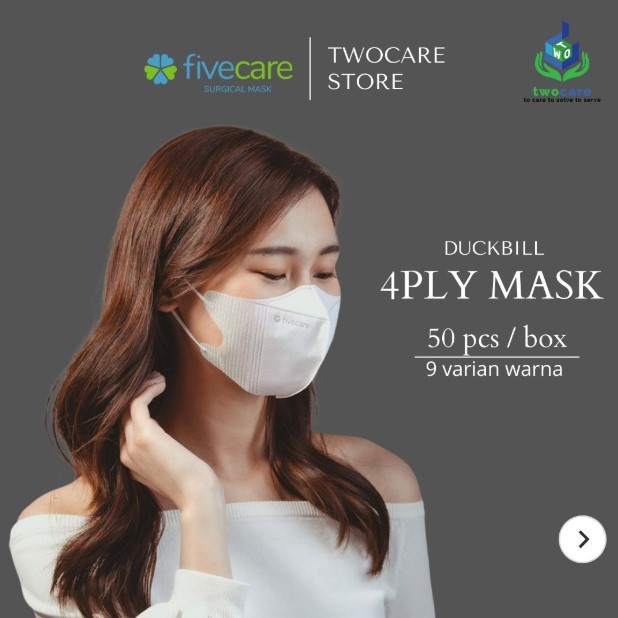 ✨COD✨ Masker Fivecare Duckbill 4ply Filter isi 50 pcs - Masker Duckbill - Putih