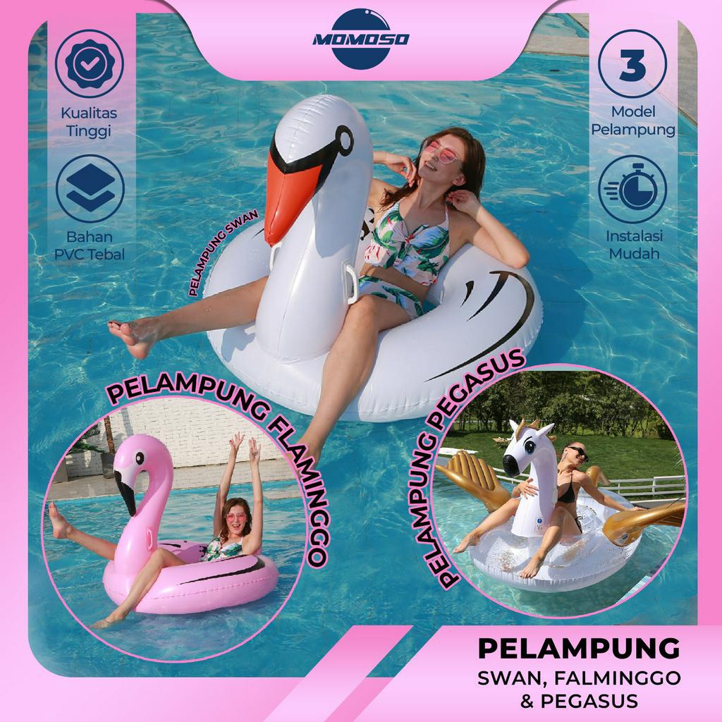 MOMOSO Pelampung Renang Pink Flamingo/ Ban Pelampung Pegasus White/Floaties Pelampung Ban Renang Kek