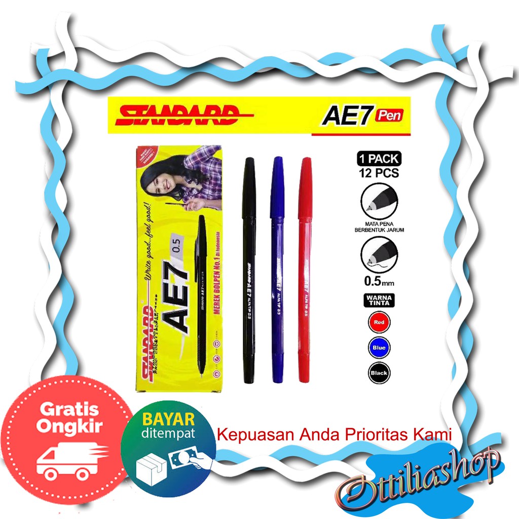 

PULPEN STANDARD AE7 HITAM MERAH BIRU TINTA LANCAR BERKUALITAS HARGA MURAH